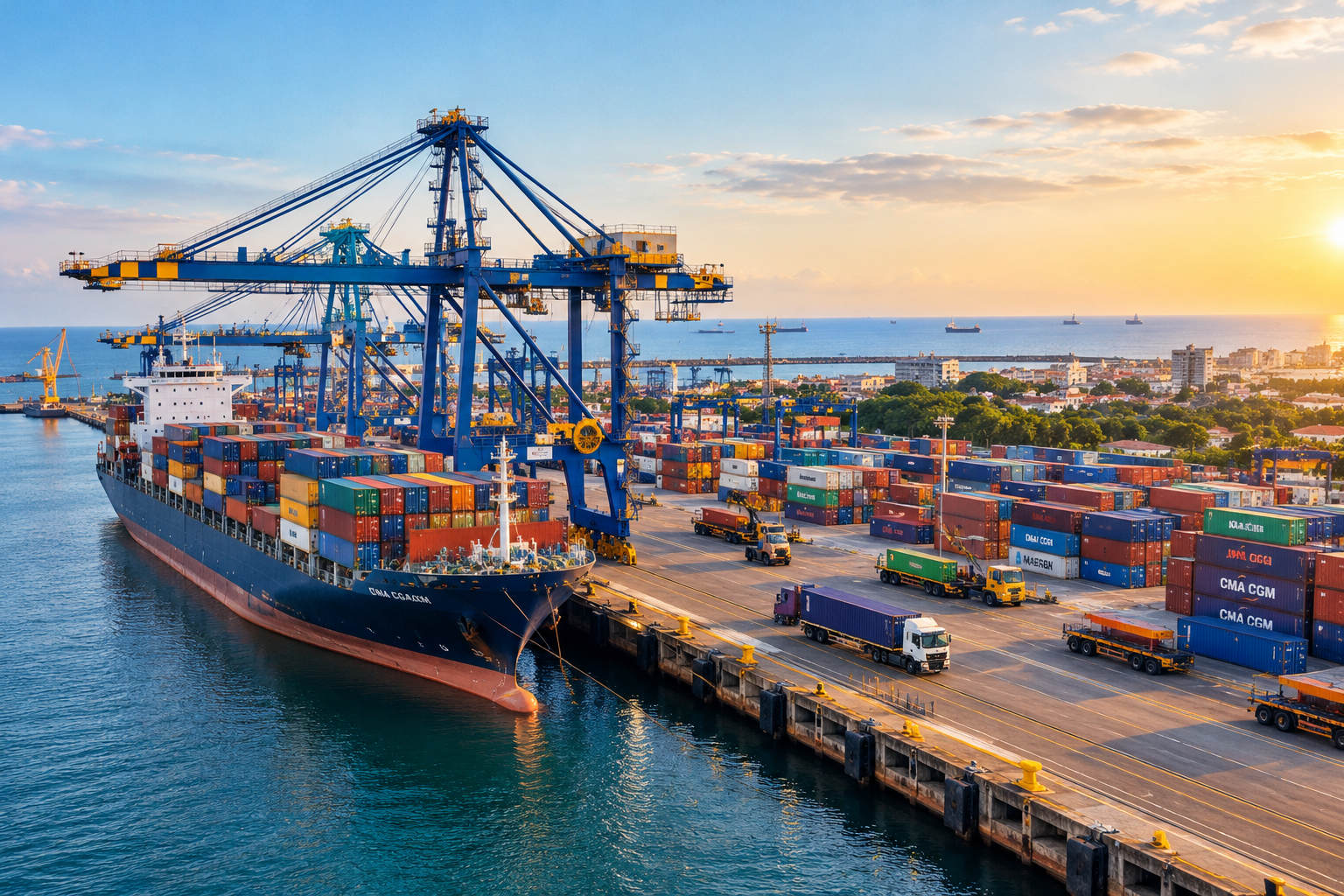 Vue du port de Pointe-Noire, infrastructure stratégique pour le transport maritime et les échanges commerciaux de la République du Congo.